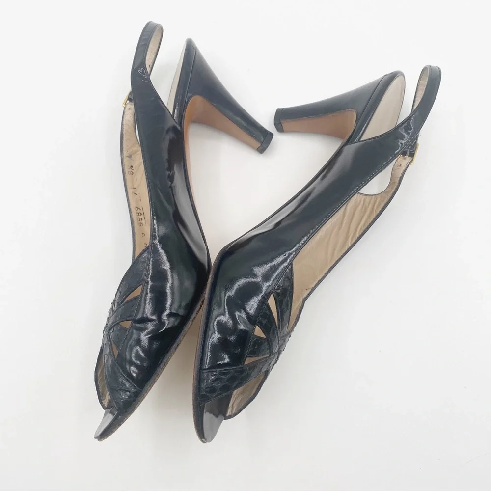 Salvatore Ferragamo Black Slingback Heels Party Cute Fancy Shoes 8.5 size